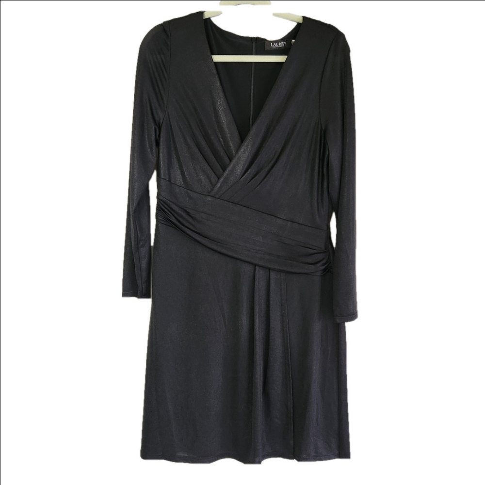 NWT Lauren Ralph Lauren Black long sleeve formal midi Dress Size 12